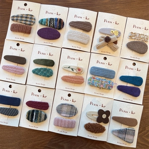 Korean Style Plaid Tweed Hair Clips For Girls Handmade Embroidery Floral Bow Hairpin Set Sweet Autumn Winter Hair Accessories