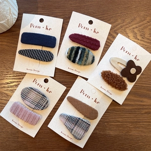 Elegant plaid tweed hair clips set in vintage colors for girls and women hair styling