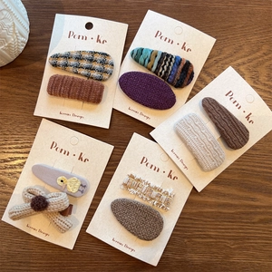 Chic tweed and knit hair clip sets in retro patterns and textures for girls and women