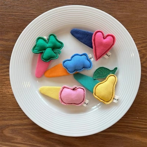 Lot de 6 barrettes à cheveux en tissu fait main aux formes de fruits et nuages colorés