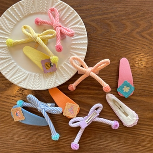 Colorful striped bow hair clips set for girls in cute rainbow and floral patterns
