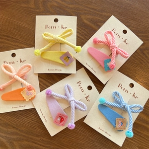 Korean Style Sweet Girls Striped Bowknot Hair Clips With Cute Embroidery Patches Fabric Hairpins Kids Fashion Hair Accessories