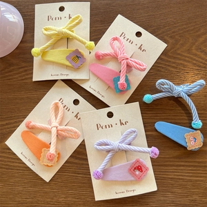 Colorful striped bow hair clip and elastic band set for girls in vibrant macaron colors