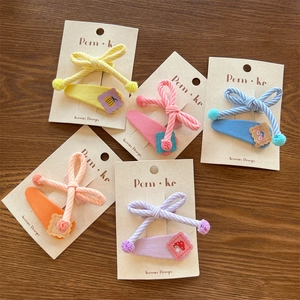 Five sets of Korean style colorful striped bow hair clips with cute embroidered patches