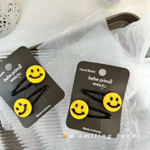 Barrettes à Cheveux Visage Souriant Jaune pour Filles Enfants Style Coréen Fait Main Clips BB Métal Plastique Mignon