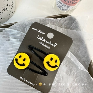Barrettes BB mignonnes à visage souriant jaune sur base en métal noir pour enfant