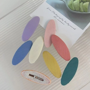 Set of 8 colorful oval fabric BB hair clips for girls in Korean minimalist style