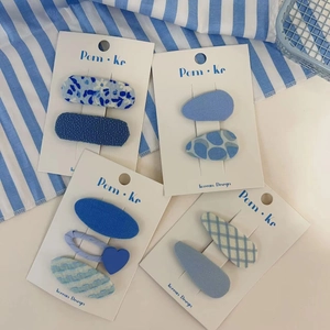 Lot de Barrettes BB en Tissu Bleu Style Coréen Ins Broderie Cœur Plaid Pois Épingles à Cheveux Pour Enfants Filles Accessoires Cheveux