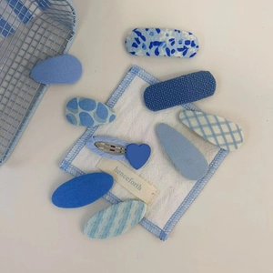 Lot de barrettes bleues en tissu pour filles avec motifs cœur, carreaux et pois