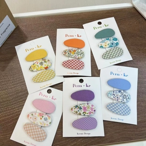 Korean Style Floral Fabric BB Hair Clip Set For Sweet Kids Girls Cloth Wrapped Metal Barrette Pastoral Plaid Hair Jewelry
