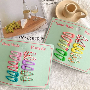 Set of 13 colorful matte floral print BB hair clips for girls on display cards