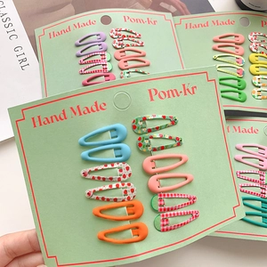 Set of 10 colorful matte BB hair clips for girls with floral and plaid patterns