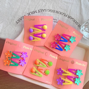Cute Korean style candy colored flower and bead triangle hair clips for girls