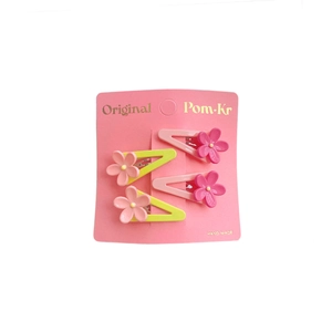 Set of 4 cute candy color flower hair clips in pink and yellow for girls' side hair