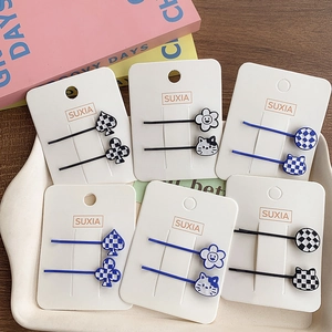 Schachbrettmuster Haarspange Legierung Süße Katze Blumen Poker Muster Haarnadel Damen Mädchen Mode Kopfschmuck Haarclip