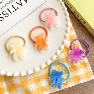 Élastique Cheveux Ours Dessin Animé en Acétate Enfant Texture Marbrée Attache Queue de Cheval Accessoires Cheveux Colorés