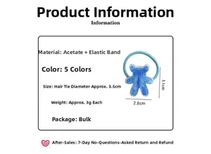 Détails des dimensions du chouchou ours bleu en acétate avec élastique résistant