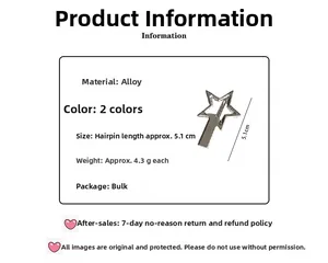 Detailed size specifications of the star-shaped silver alloy hair clip with measurements
