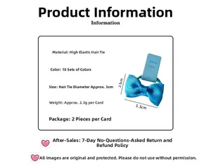 Detailed view of blue ribbon bow hair ties showing precise 5.3cm x 2.5cm measurements
