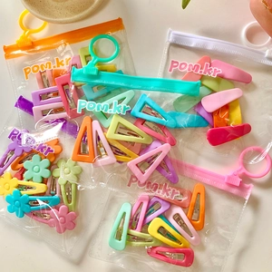 Colorful matte hair clips set for girls in transparent PVC bag featuring macaron colors