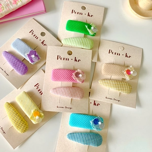 Handmade sequin glitter knit hair clips set in assorted candy colors for girls