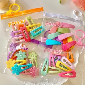 Cute Candy Color Kids Hair Clips Macaron Plastic Resin Bangs Clips Assorted Geometric Flower Shapes Hair Accessories For Girls