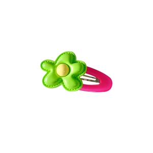 Cute green flower hair clip with pink drop-shaped BB base for girls' hair styling