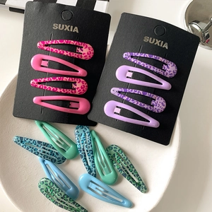 Lot de barrettes BB en métal imprimé léopard et couleurs macaron pour coiffure fille