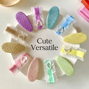 10pcs set of candy-colored lace and plaid hair clips for girls in macaron shades