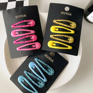 Lot de barrettes BB à motif léopard et couleurs unies en rose jaune et bleu
