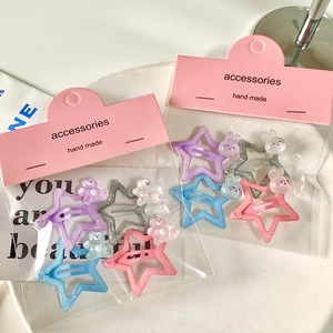 Sparkly glitter star hair clips set with cute resin bear and bunny for girls