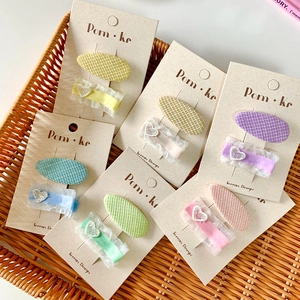 Korean Sweet Style Kids Lace Fabric Hair Clips Grid Plaid Ribbon Sequins Heart Hairpins For Girls Daily Accessories