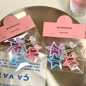 Sparkly glitter star hair clips with cute cartoon bear and bunny for girls