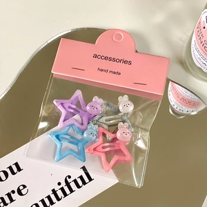 Five-piece glitter star hair clips set with cute bunny resin accessories for girls