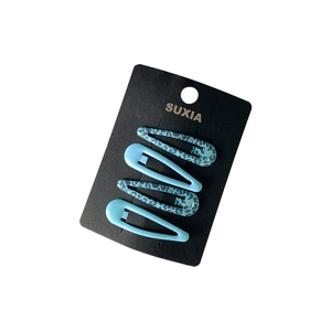 Lot de barrettes BB goutte d'eau à motif léopard bleu et couleur unie sur carte