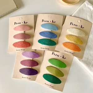 Handmade Fabric Oval Hair Clips For Girls Gradient Color Korean Style Minimalist Hair Barrettes Children Bangs Side Clip