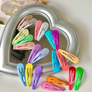 Macaron color metal snap hair clips set with smooth drip oil finish for girls and women