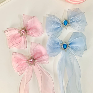 Set di fermagli per capelli con fiocco di neve rosa e blu con nastri per acconciatura bimba