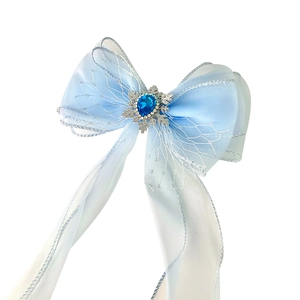 Fermaglio per capelli blu con fiocco di neve e nastro di organza per bambine