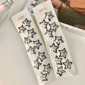 Y2K silver star hair clips for women, 20 pieces set on display cards with metal finish