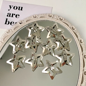 Set of 10 silver metal hollow star hair clips with Y2K aesthetic style for women