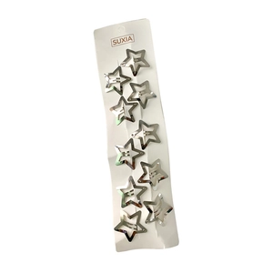 Set of 10 silver star metal hair clips in Y2K style on white display card