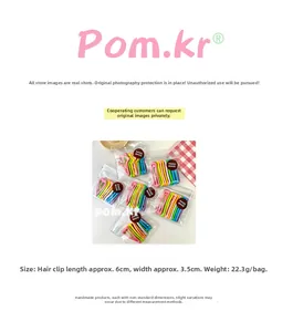 Detailed view of candy color hair clips set with size measurements 6cm and weight 22.3g