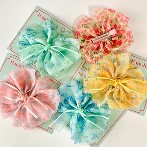 Set di 5 fermagli per capelli con fiocco floreale in chiffon per bambine colori pastello