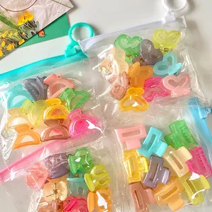 Korean Jelly Color Mini Hair Claw Clips For Girls Cute Macaron Candy Color Plastic Resin Small Hairpins Kids Accessories Set