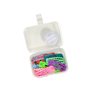 Set of 25 colorful mini 3cm wave-shaped hair clips for girls in a handmade storage box