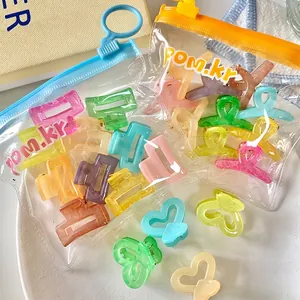 Mini jelly color hair clips for kids in candy tones with heart and rectangular shapes