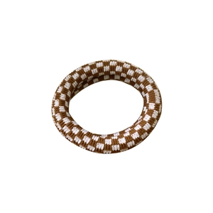 Brown and white checkerboard knit hair tie with high elasticity for ponytails