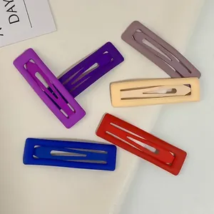 Set of 6 matte colorful rectangular metal BB hair clips in assorted vibrant shades