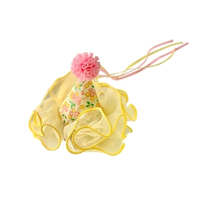 Cute creative birthday party hat hair clip with mesh ruffle and pink pompom for children